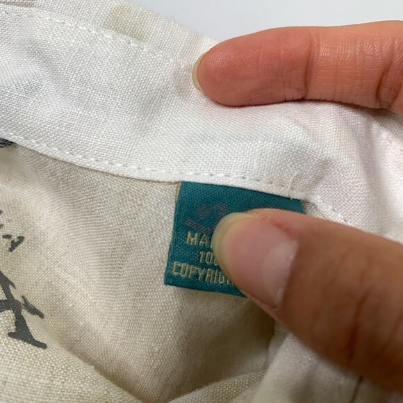 Tommy Bahama Shirt Mens L White Parchment Linen Relax Island Modern Fit Printed - Picture 6 of 12